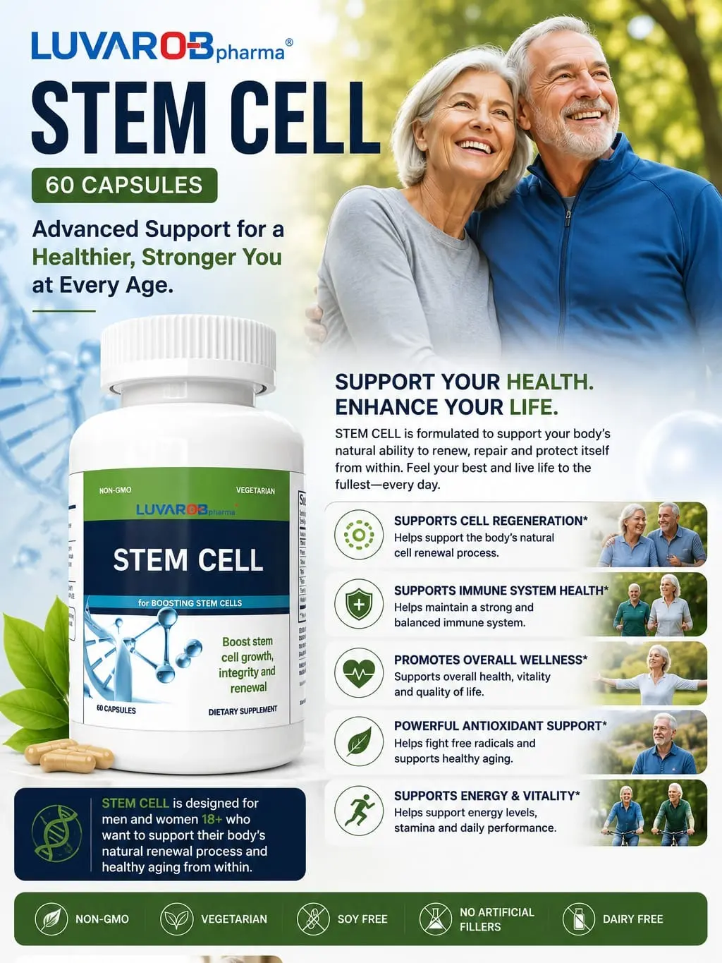 LUVAROBpharma Stem Cells Daily Dietary Supplement 60 Vegetarian Capsules