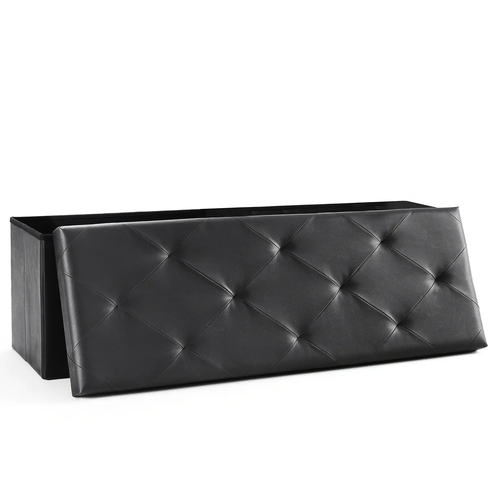 43 Inch Folding Storage Ottoman Bench - Upholstered Foot Rest Stool with 660 Lbs Weight Capacity, Extra-Strong Frame, Soft Synthetic Leather, for Living Room, Bedroom, Office & Dorm - Space-Saving, Multi-Functional Design