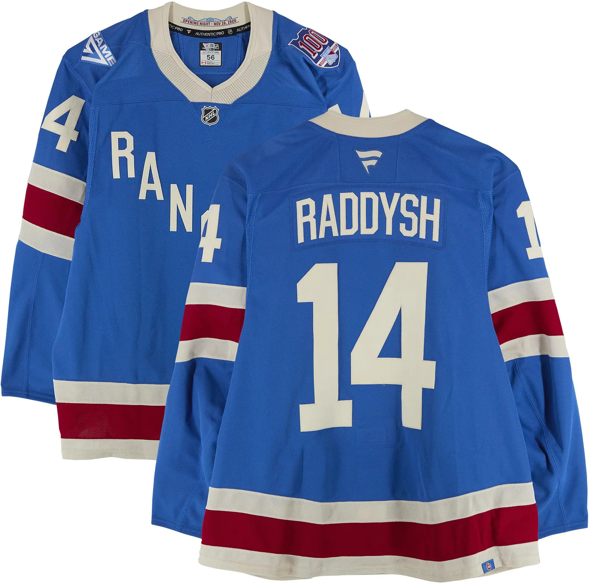 Taylor Raddysh New York Rangers Game-Used #14 Blue Centennial Jersey vs. Boston Bruins on January 26, 2026 - Fanatics Authentic Certified