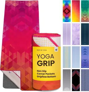 Yoga Drip Yoga Towel - Non Slip Hot Yoga Mat Towel With Corner Pockets, No-Skid Grip, and Built-in Alignment Lines | Soft, Moisture Wicking, and Sweat Absorbent | No Bunching, Stays in Place 72" x 25"