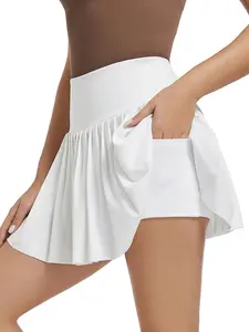 Women's Solid Color Pleated Tennis Skort, Sports High Waist Built-in Shorts Skort for Gym Workout Running, Ladies Sportswear for All Seasons