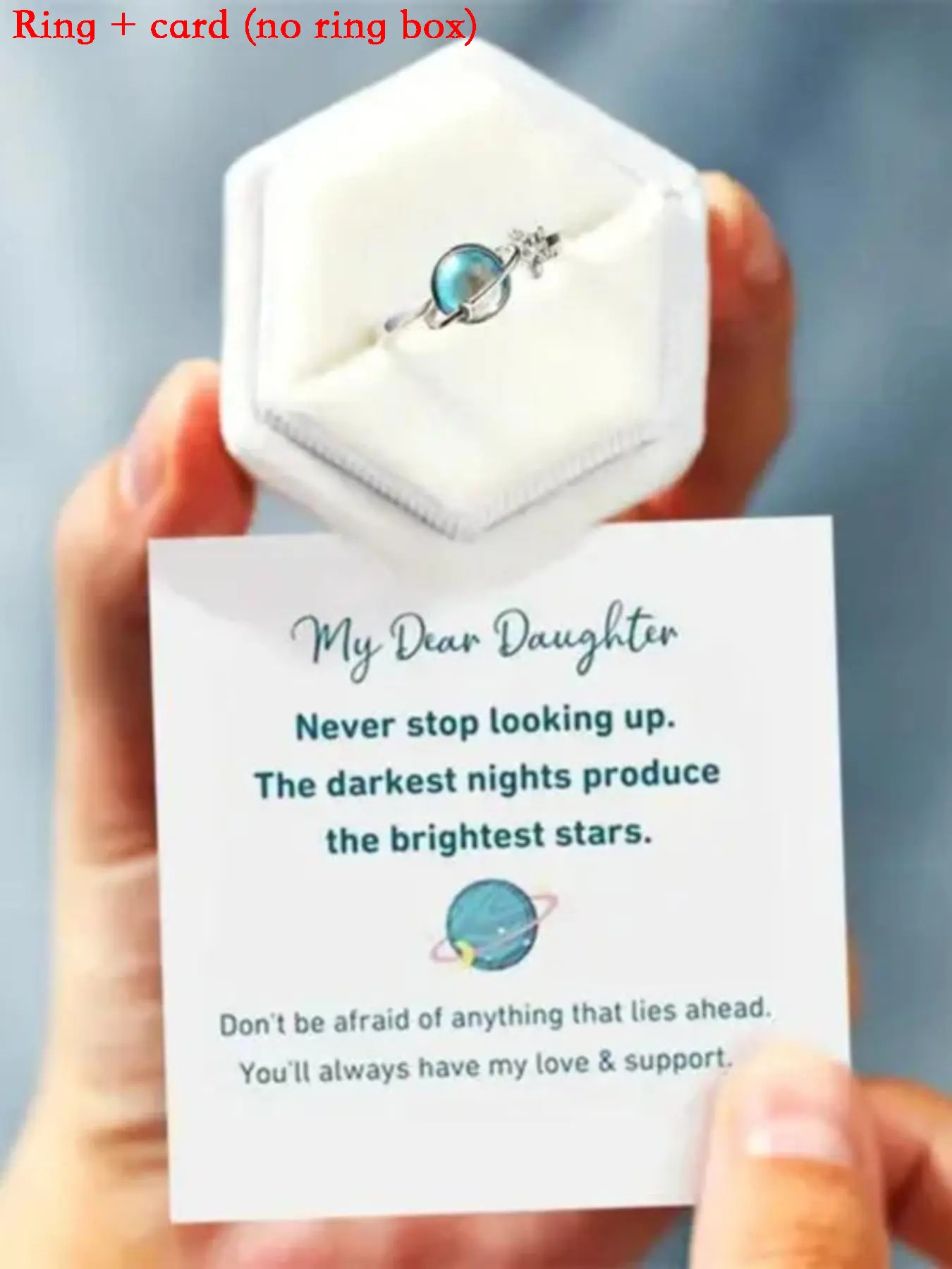 Gift for Daughter: Star Moon Rotating Ring, Aurora Ring, Stress Relief, Anxiety Relief (with Card), Birthday Gift, Christmas Present, Jewelry Gifts