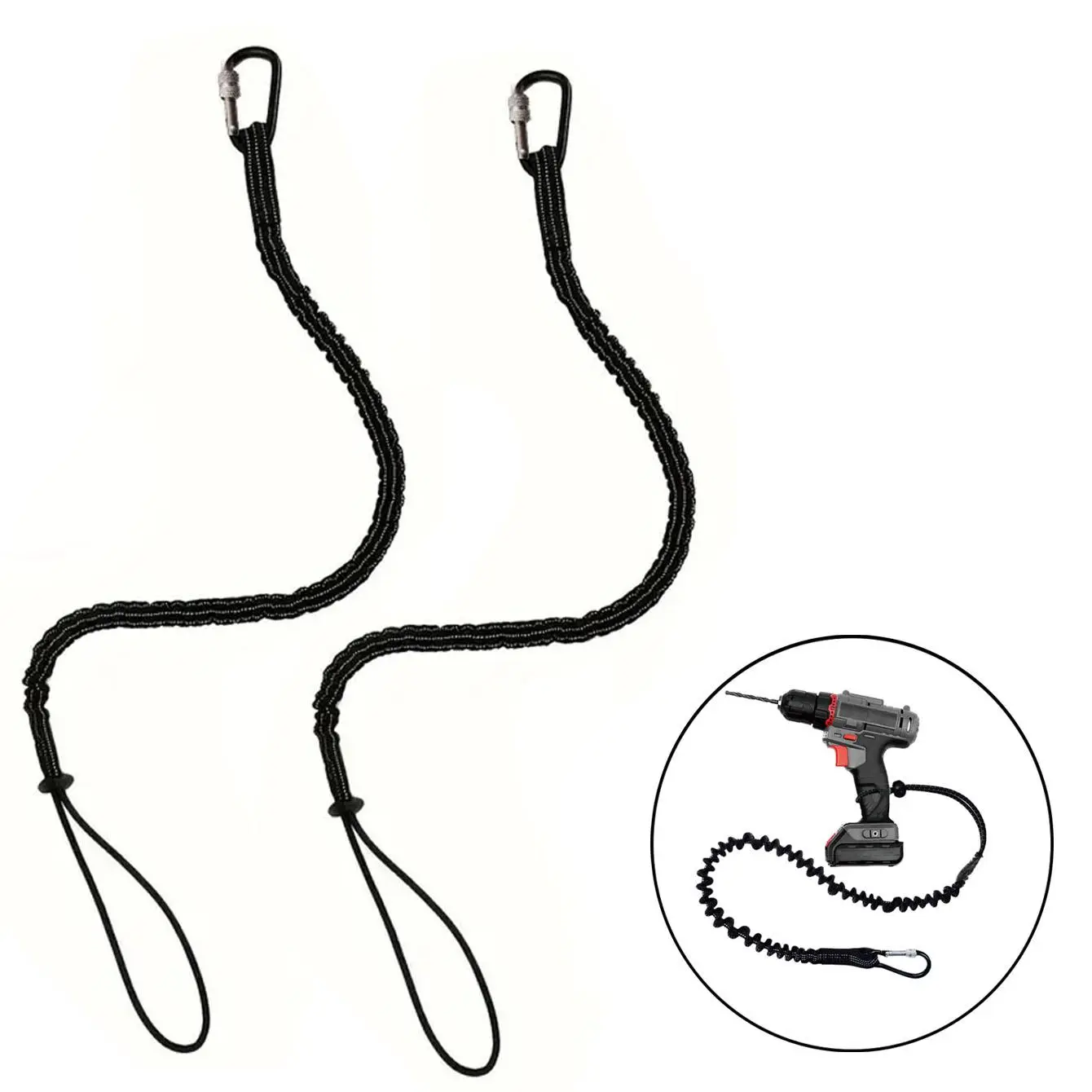 Safety Rope Tool Lanyard, Adjustable Anti-fall Rope with Buckle, Retractable Rope for Outdoor, Carabiner
