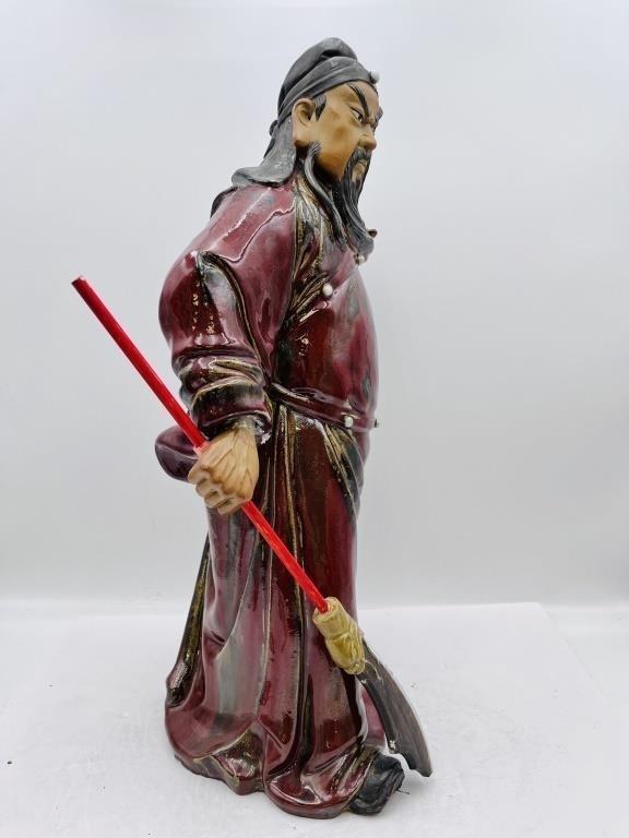 Vintage Chinese Shiwan Ceramic Sculpture of Guan Yu Created by Zhuang Jia in the 1970s Handcrafted Artpiece