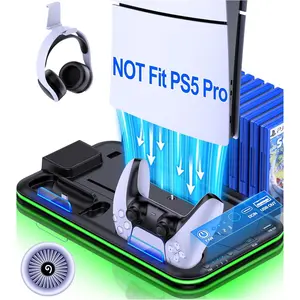 EXTREMECOOL PS5 Slim Stand & Turbo Cooling Station with Controller Charging Station 3 Levels Fan 15 Game Slots Headset Holder for PS5 Digital Disc Gadgets Headphones