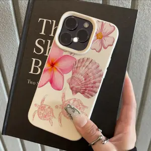 Sea turtle shell pattern with Hawaiian flowers, compatible with TPU, for iPhone 17 16 15 14 13 12 11 PRO MAX PLUS 16E 17 AIR XR XS MAX Series, high aesthetic anti-shock protective case for business.