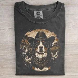 Bernese Mountain Dog Cowboy Comfort Colors T-shirt, Vintage 90s Edgy Dog Graphic Tee, Animal Lover Gift, Unisex Fit Design, Streetwear