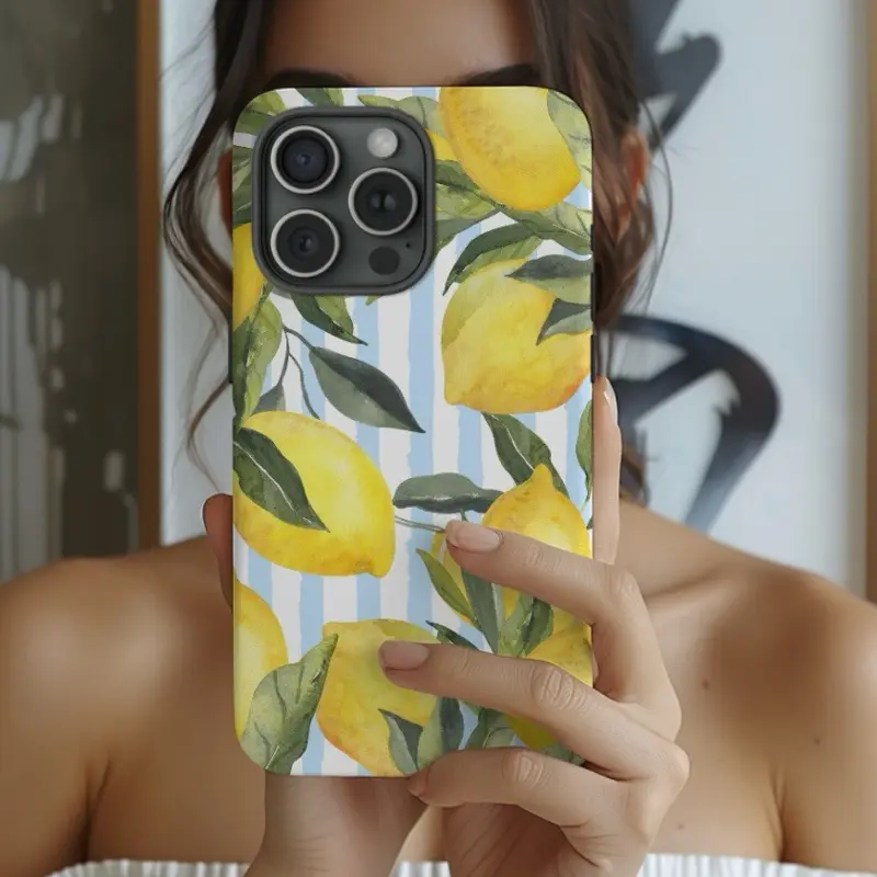 Lemon Limoncello Tough Phone Case, Citrus Yellow Protective Phone Cover, Summer Tropical Fruit Phone Case, Hard Shell Smartphone Case,