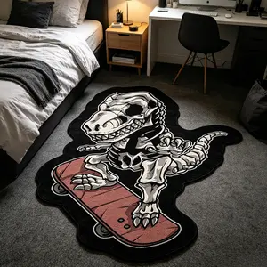 Skateboard dinosaur skeleton alien carpet, Home decor rug, street style velvet floor mat bedroom e-sports room anti slip wear-resistant decorative mat suitable for ins style home decoration, Durable Decorative Mat, Soft Floor Mat