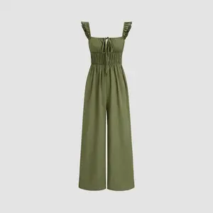 Cider [size 2-10] Ruffle Hem Knotted Shirred Wide Leg Jumpsuit