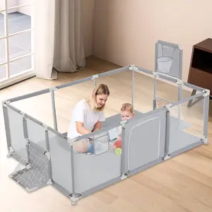 PAWGIANT Safe Play Space with Basketball Hoop! Baby Playpen 71.6x47.96x25.2 Inch, Play Pens for Babies and Toddlers Baby Fence Play Yards for Indoor & Outdoor with Breathable Mesh Anti-Fall Playpen, - Easy Storage Toddler Fence for Activity & Nap
