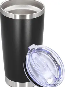 20oz Stainless Steel Tumbler with Lid – Vacuum Insulated Double Wall Travel Coffee Mug, Durable Powder-Coated Tumbler Cup for Hot & Cold Drinks (Black, 1 Pack)