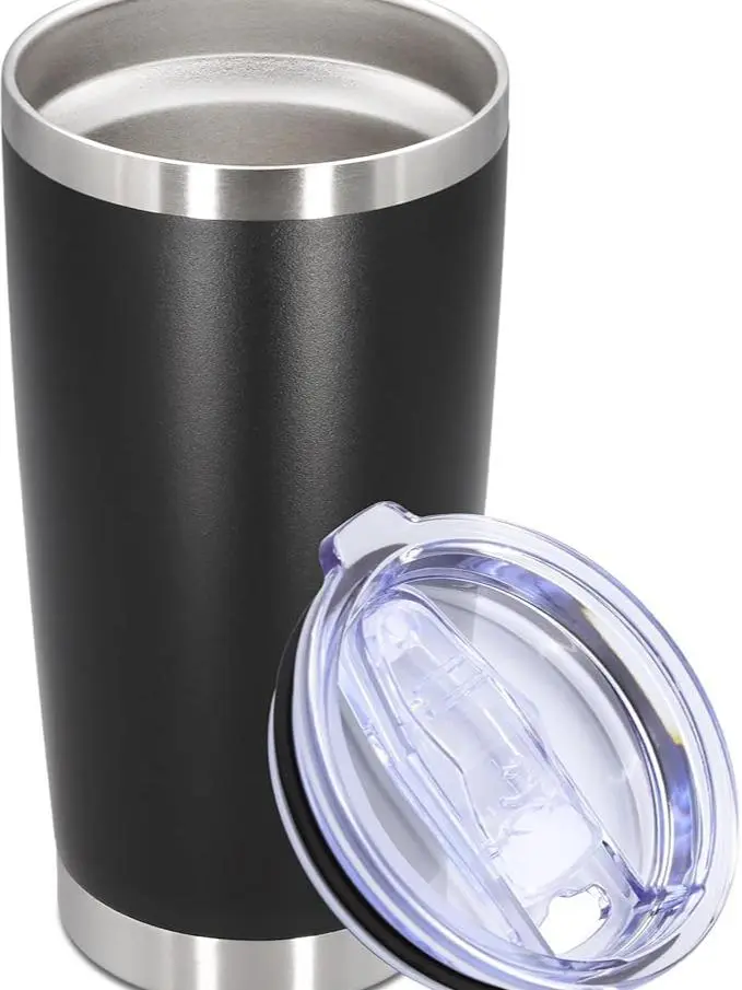 20oz Stainless Steel Tumbler with Lid – Vacuum Insulated Double Wall Travel Coffee Mug, Durable Powder-Coated Tumbler Cup for Hot & Cold Drinks (Black, 1 Pack)