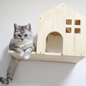 1pcs Wall Mounted Cat Apartment Villa Solid Wood Pet Furniture Wooden Wall Cat Bed Easy to Install Suitable for Large Cats for Sleeping and Resting