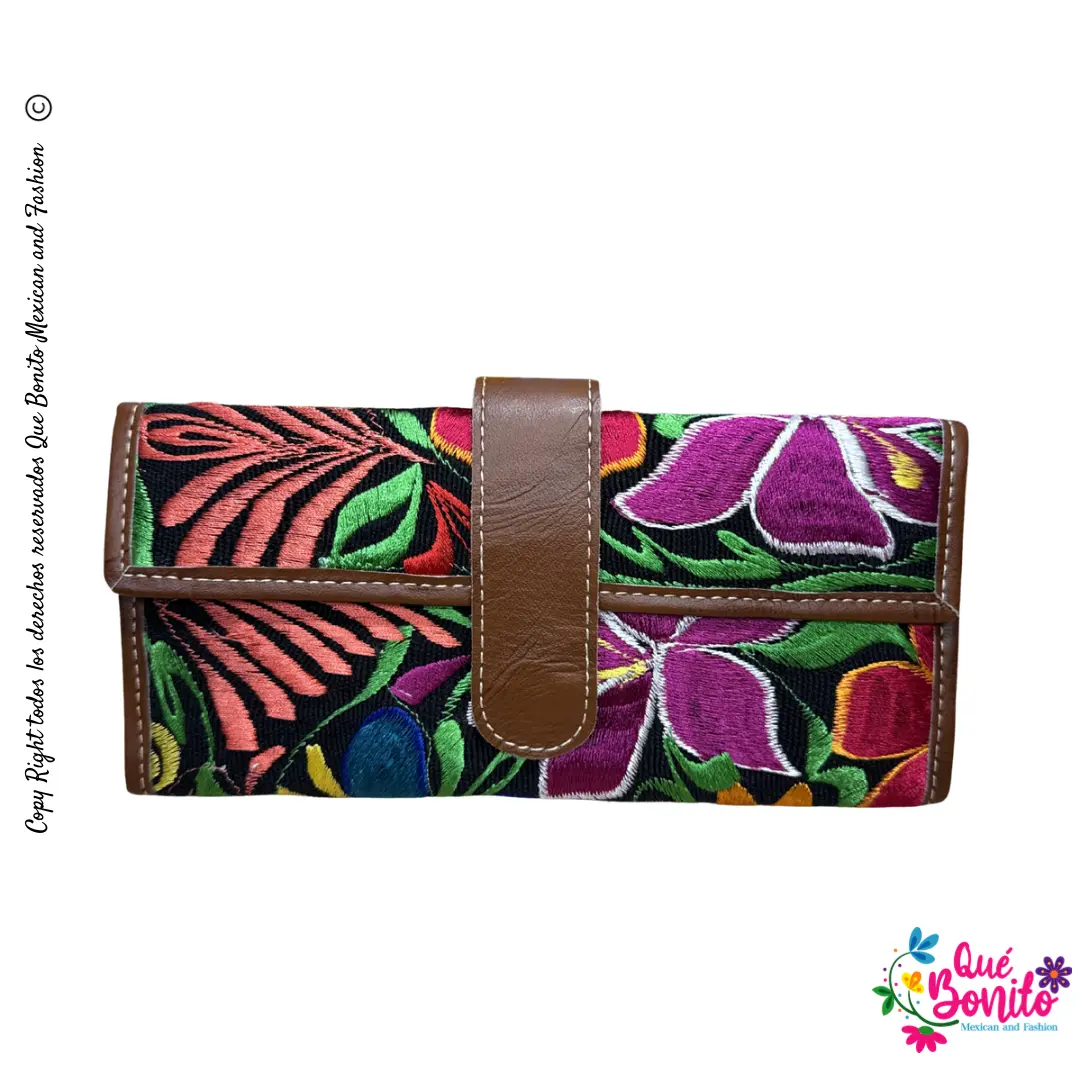 Leather Wallet Embroidered Que Bonito Mexican and Fashion