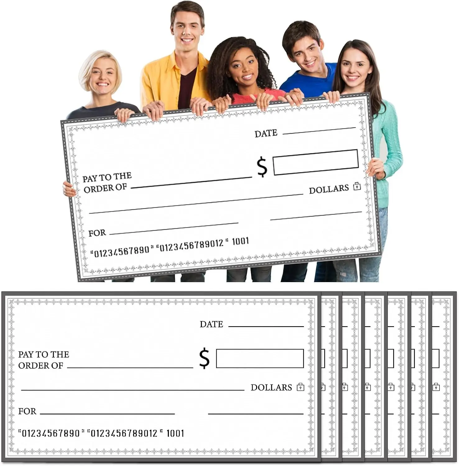 12 Pcs Giant Blank Big Checks for Presentations 30 x 16 Inch Fake Paper Novelty Funny Jumbo Check for Awards Donation Fundraisers Award Prize Endowment