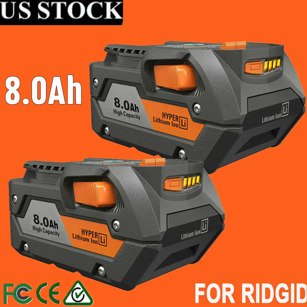 High quality 2PCS 8.0Ah For Ridgid R840085 Lithium Battery Rigid 18Volt R840087 Power Tools