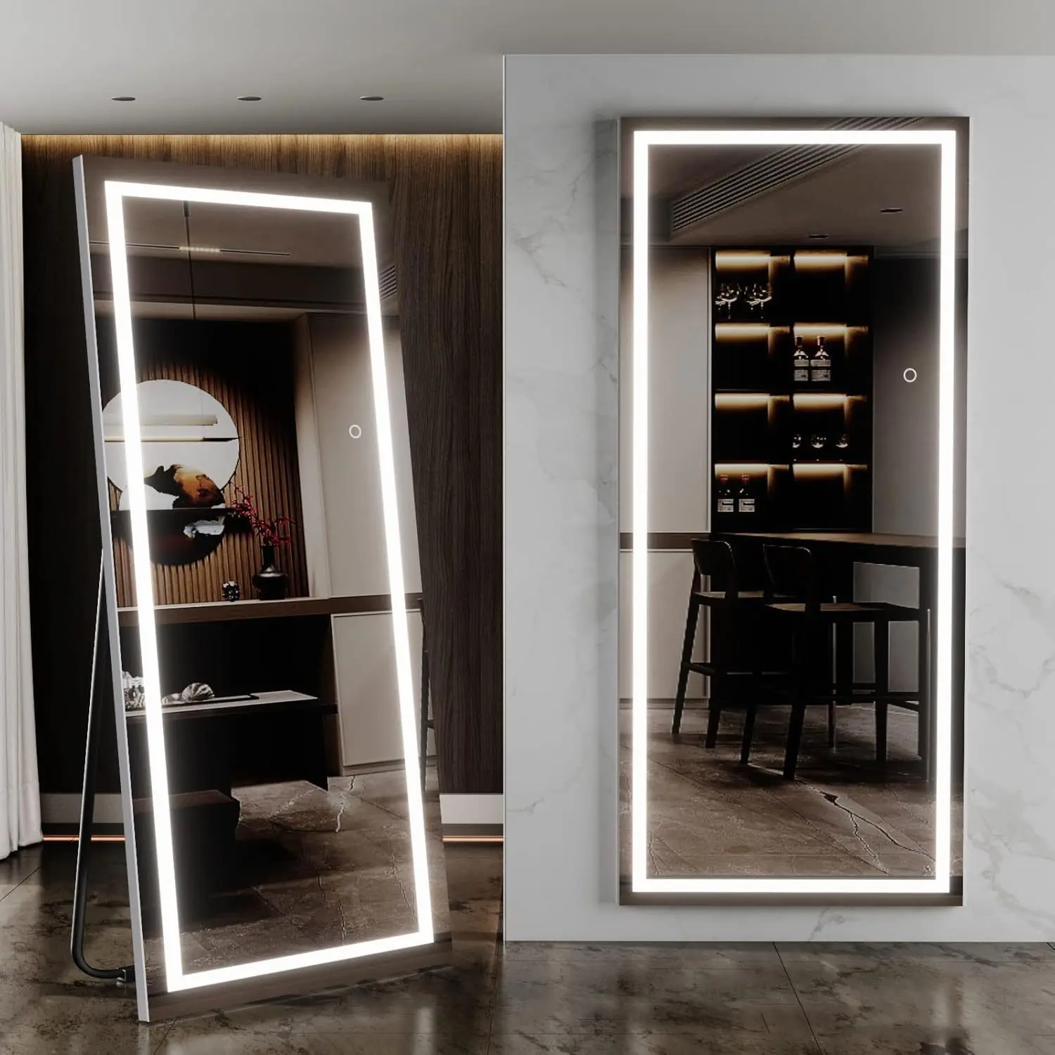 Full Length Mirror with Lights, LED Full Length Mirror, Lighted Full Body Length Light Up Mirror Touch, Free Standing Mirror, Wall Mounted/ Leaning Mirror