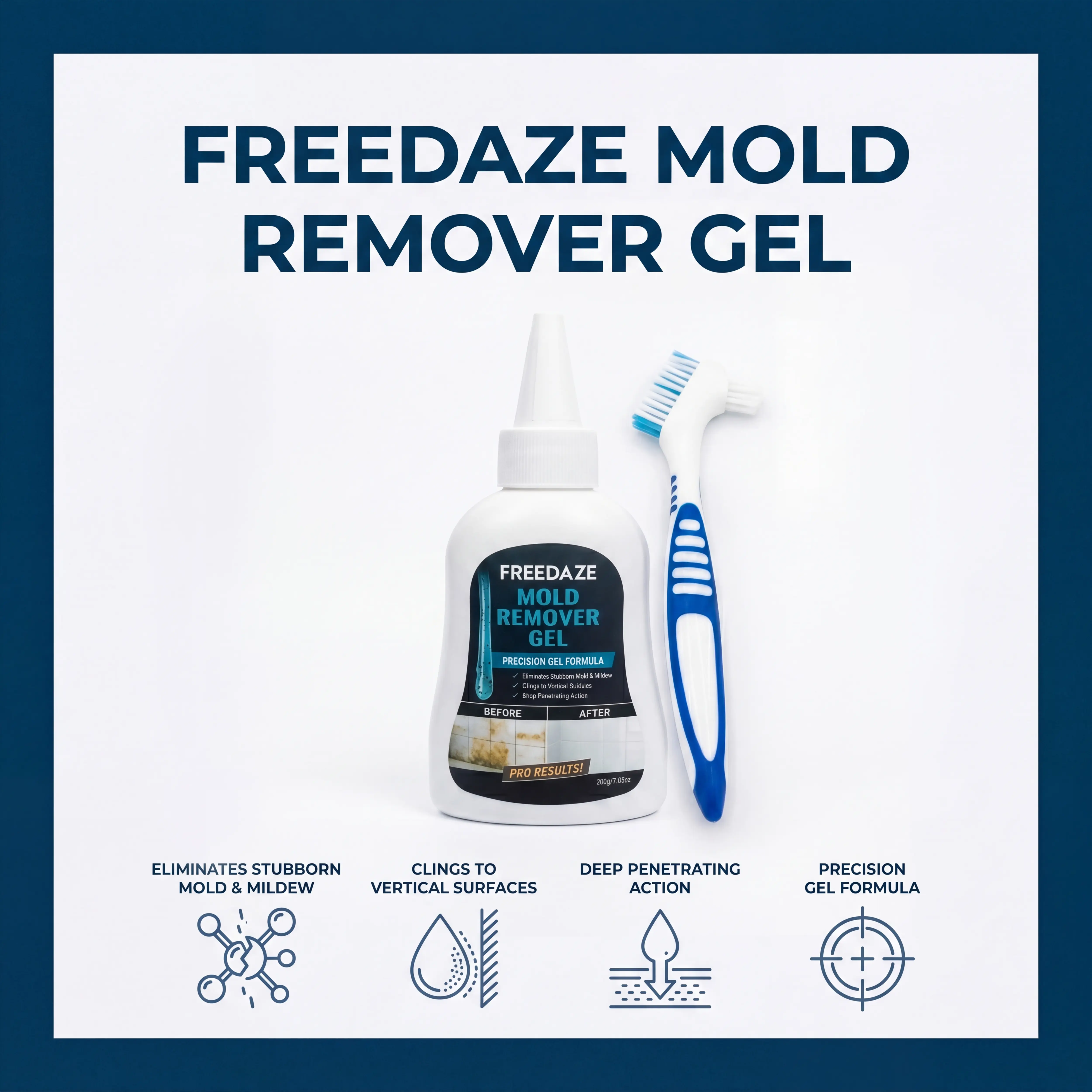 FREEDAZE Lemon Household Cleaner Black Mold Remover Gel (200g) - Home Cleaning Products with Free Grout Brush, Easy Apply-Wait-Wipe for Tile Grout, Silicone Seals