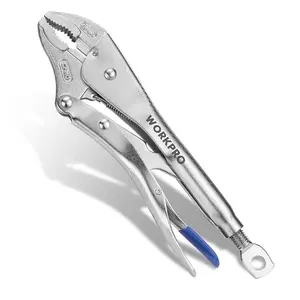 10" Curved Jaw Locking Pliers with Screw Extractor, CR-MO Construction with Perforated Screw, Multipurpose Clamping Tool for Automotive,, and Home DIY