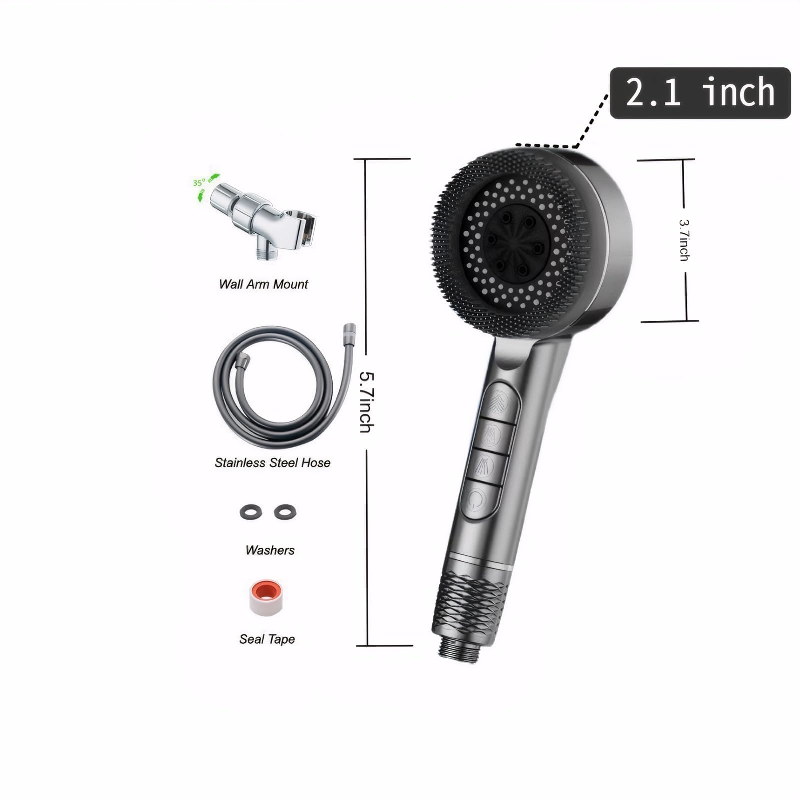 Filtered Shower Head withHandheld, High PressureShower Heads - 4 SprayModes, Power Wash for PetsBath, ON/OFF Switch & WaterSaving Design (Deep Gray)