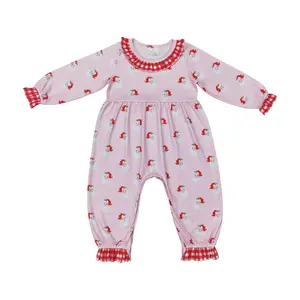 Christmas Santa Pink Long Sleeve Romper for Baby Girls | Super Cute Holiday Outfit | Adorable Infant Xmas Clothing