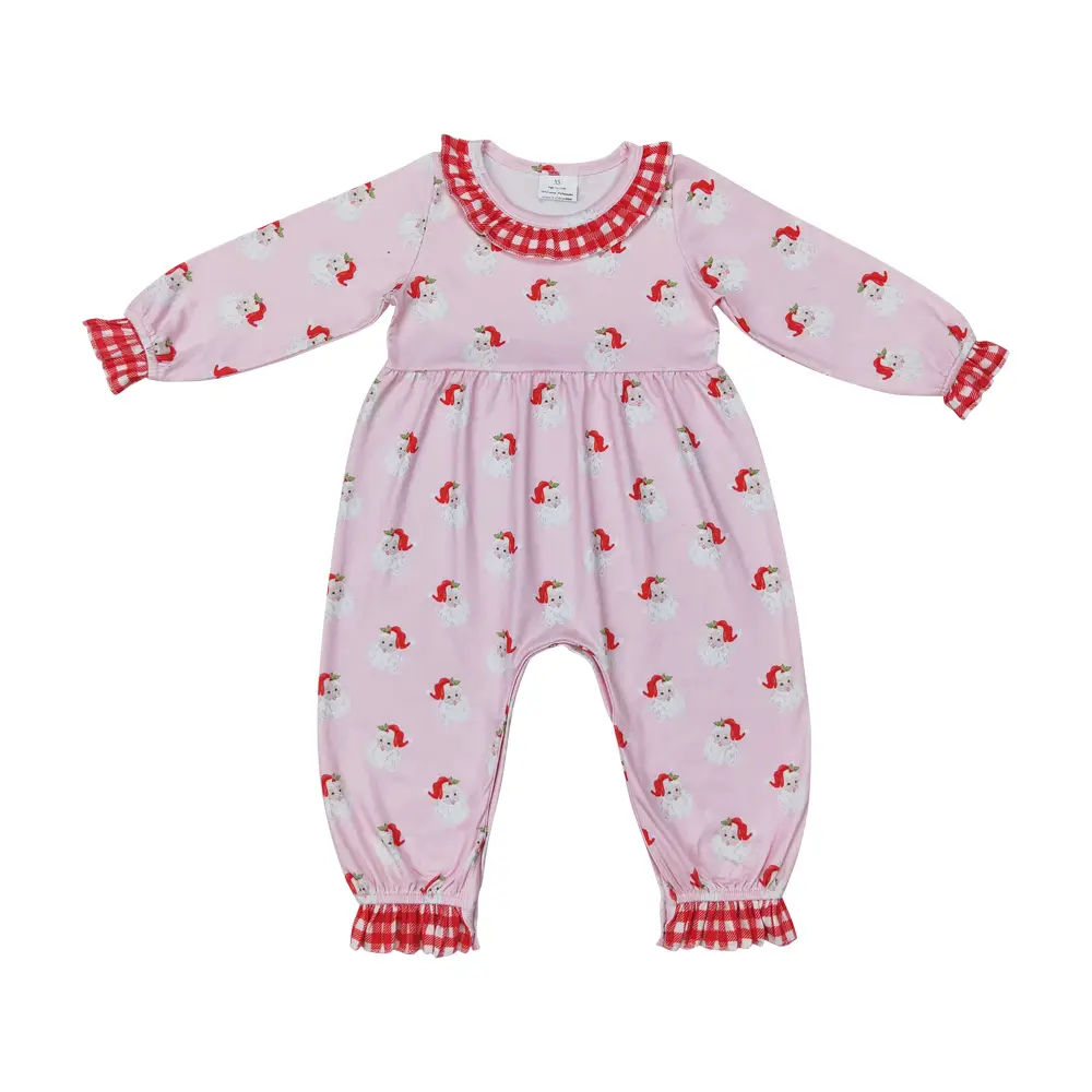 Christmas Santa Pink Long Sleeve Romper for Baby Girls | Super Cute Holiday Outfit | Adorable Infant Xmas Clothing