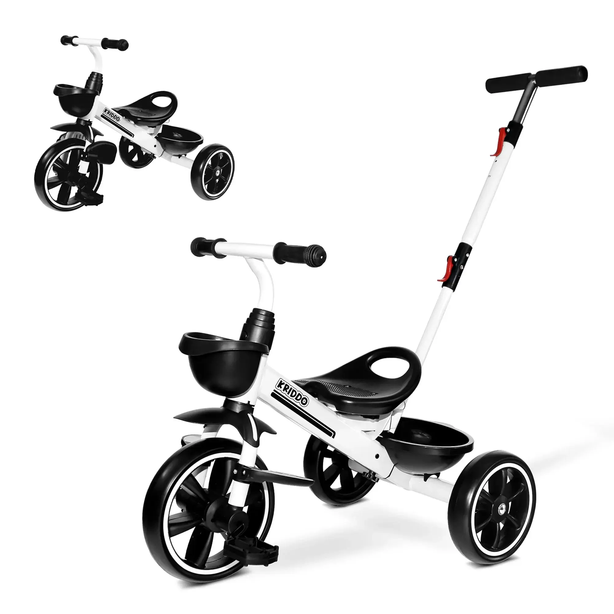 KRIDDO Navi-Go Unisex Lightweight 2-in-1 Adjustable Toddler Bike - Converts Easily to Parent-Guided Trike, 18 Months-5 Years, Detachable Extended Push Handle, Foldable Pedals, Anti-Slip Grip, Storage Basket, Ideal for Walks, Park Rides