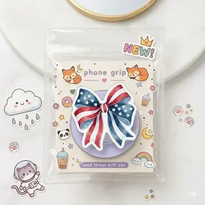 USA Flag Bow Magnetic Phone Holder – Independence Day Patriotic Phone Grip, Cute Red White Blue PopSocket
