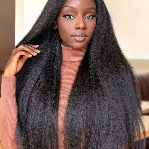 Blend Natural Charmanty Upgrade V Part Glueless Kinky Straight Human Hair Wig with Drawstring No Leave Out Beginner Friendly Easy to Install-Out for Protective Style