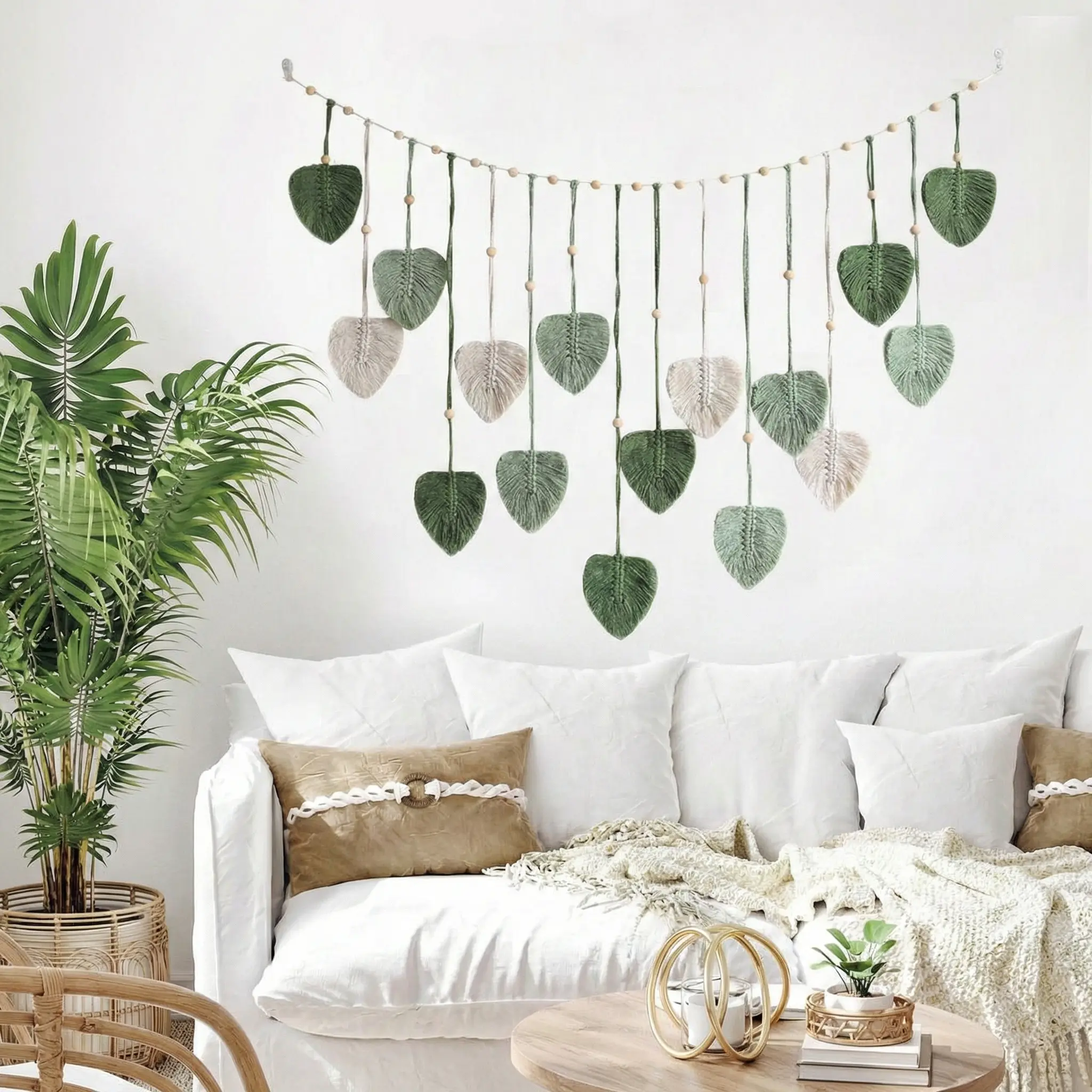 Handmade Bohemian Boho Leaf Macrame Wall Hanging - Lightweight Tapestry with Soft Woven Texture, Greenery Home Ornament for Dorm Renters' Living Room, Cozy Home Atmosphere Boho Decor