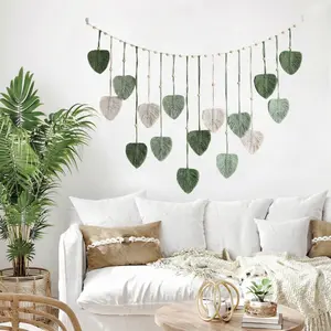 Boho Handmade Leaf Wall Hanging – Woven Macrame Wall Decor for Living Room & Bedroom, Natural Bohemian Home Decoration