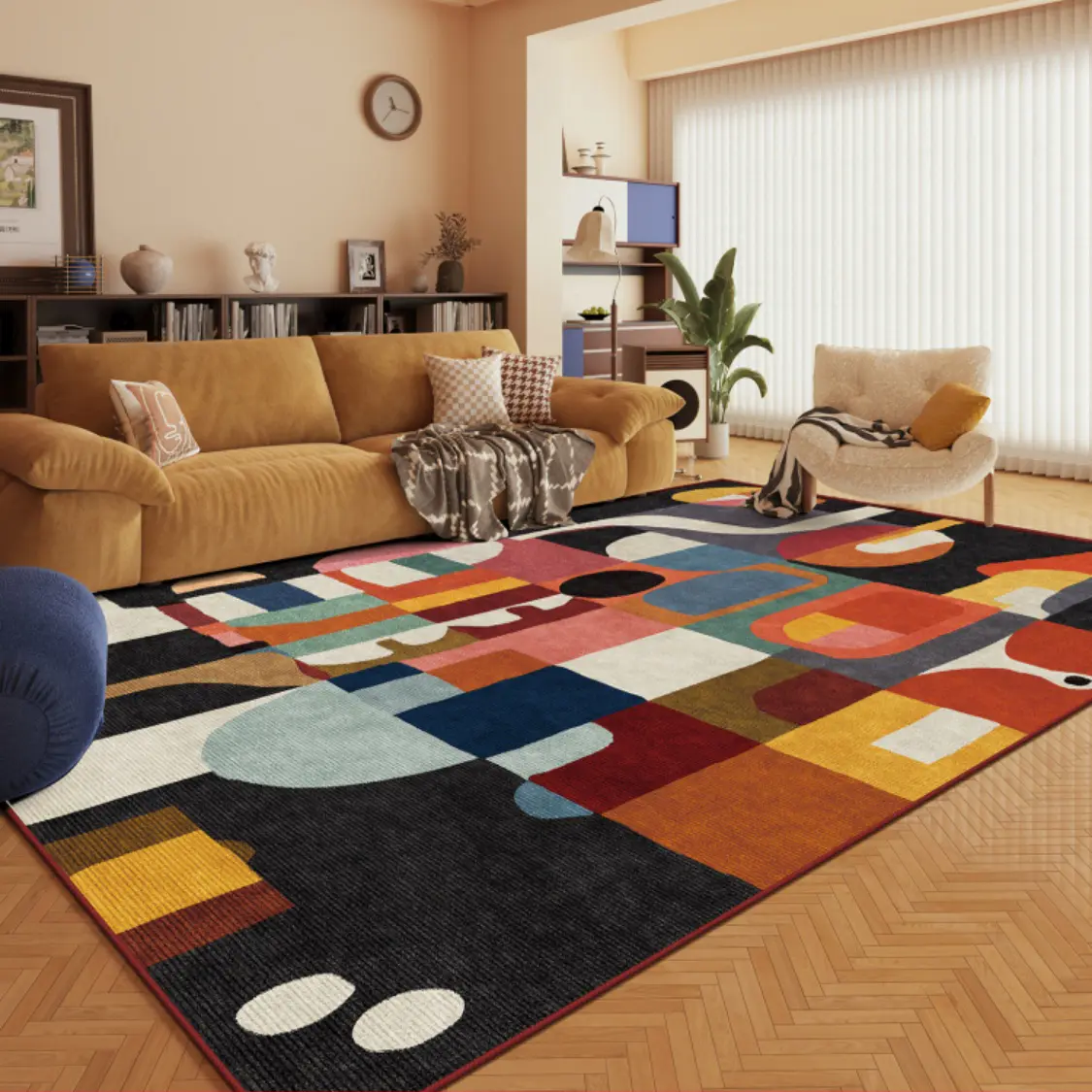 Modern Abstract Colorful Geometric Lines Carpet, Large Living Room Bedroom Rug, Non-Slip Easy Clean Plush Mat, Contemporary Rugs, Soft Indoor Rugs, Abstract Area Rugs, Contemporary Decorative Rug