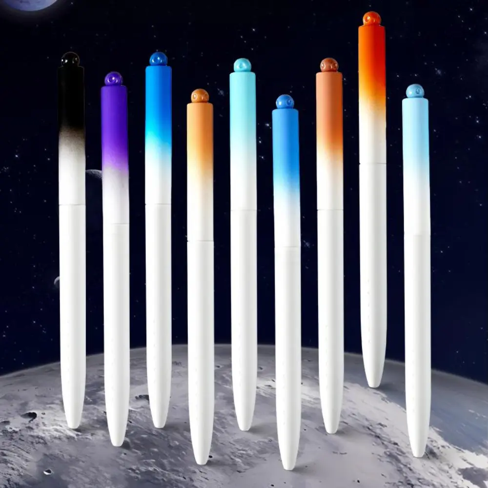 9-Pack Minimalist Mini Planet Theme Retractable Gel Pens, Color-Blocking Design, Smooth Uninterrupted Large Capacity Black Quick Dry Ink Pens for DIY, Office Writing