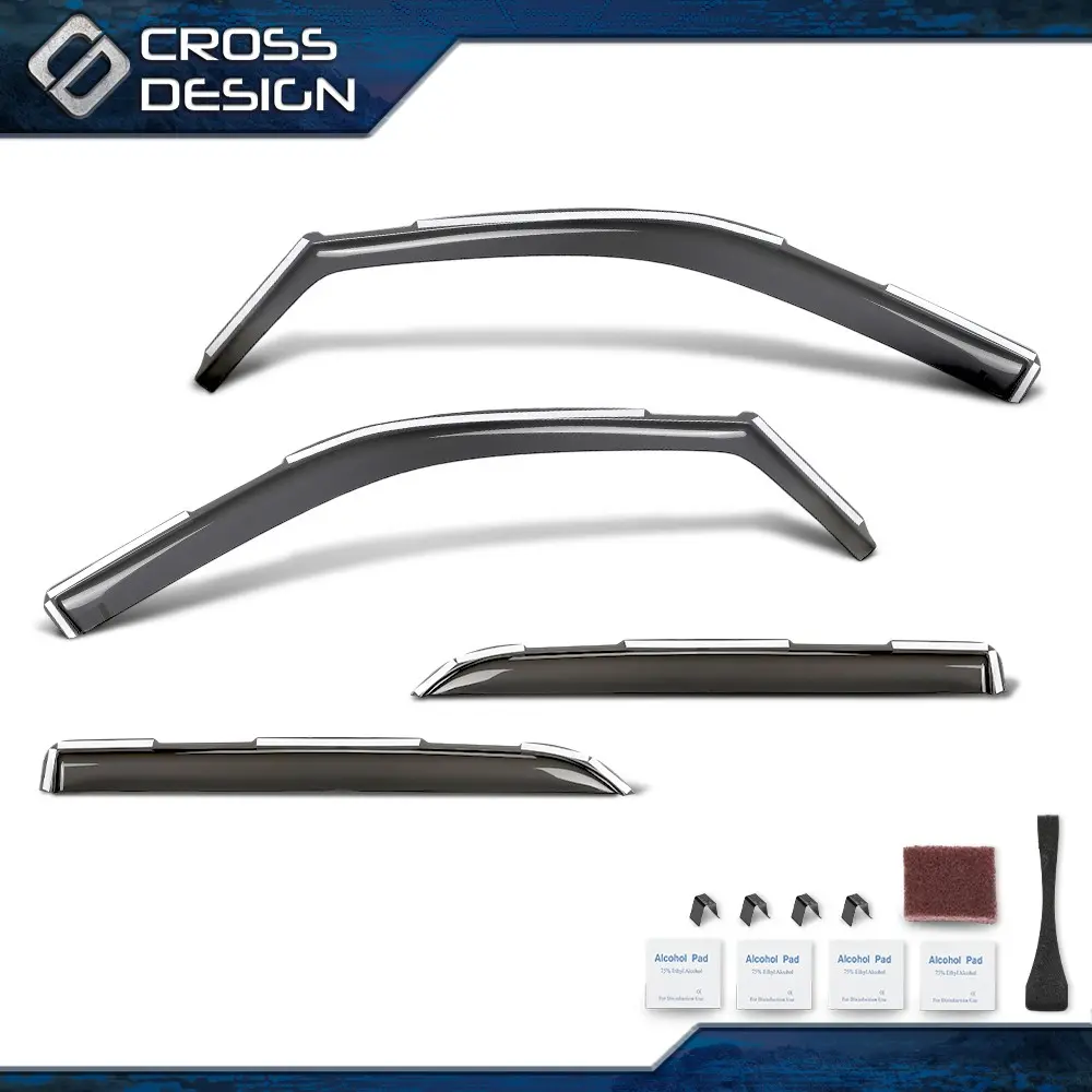 CROSSDESIGN Custom Fit Low Profile Car Side Window Deflectors & Visors, PMMA Plastic Adhesive Mount Vent Rain Guards for 2019-2026 Ram 2500/3500 Crew Cab Ram Trucks, Set Of 4, Weather Guard