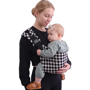 Practical Infant Gift Checkered Baby Side Carrier in Cotton Linen for 6 to 48 Months Toddler