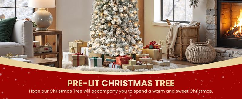 SHareconn 2025 4/ 5/ 6/ 7.5/ 9FT Pre-lit Snow Flocked Slim Christmas Tree with Warm White Lights & Dense Snow Flocked Branches, Ideal Pencil Tree Decoration SHareconn 2025 4/ 5/ 6/ 7.5/ 9FT Pre-lit Snow Flocked Slim Christmas Tree with Warm White Lights & Dense Snow Flocked Branches, Ideal Pencil Tree Decoration
