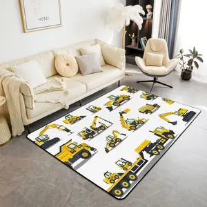 Excavator Decor Carpet,Construction Vehicles Living Room Rugs,Equipment Trucks Accent Rug,Modern Non-slip Outdoor Indoor Floor Mat