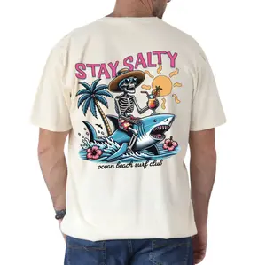 Stay Salty Skeleton Shark T-Shirt – Funny Beach Summer Surf Club Tee, Summer Vibe Graphic T-Shirt, Coastal Vibes & Chill Vibe Gift, Trendy Summer Outfit For Men & Women