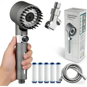 2026 New Ion Drops Filtered Shower Head - 4-Mode High-Pressure, Built-in Power Flush for Easy Bathroom Cleaning, 5 Filters, 59" Hose & Bracket, Massaging Function