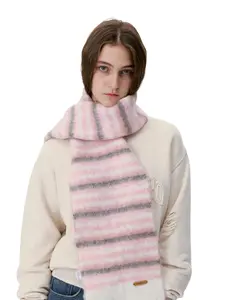 Women's Fuzzy Knit Scarf Warm Comfortable Soft Wool Blend Striped Shawl for Fall Winter, Casual Fitted Wrap for Outdoor Shopping Parties, Fluffy Soft Scarf