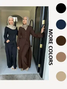 Women's Modest Long Sleeve Top & Pants Set, Casual Loose-Fit Outfit, All-Season Comfortable Clothing for Daily Wear, Abaya Hijab Set