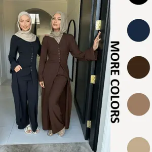 Women's Modest Long Sleeve Top & Pants Set, Casual Loose-Fit Outfit, All-Season Comfortable Clothing for Daily Wear, Abaya Hijab Set