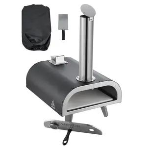 Outdoor Pizza Oven, 12 Inch Wood Fired Pizza Ovens, Pellet Pizza-Stove with Thermometer, Portable Pizza-Maker for Camping Picnic Backyard Patio Pizza-Stone, Carry Bag, Shovel, Black