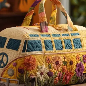 Unisex Boho Quilted Weekender Travel Bag, Lightweight & Comfortable, Hippie Design