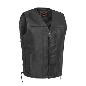 DANIEL SMART Altura Men's Motorcycle Leather Vest - Diamond Soft Milled Cowhide, V-neck, Side Laces, Zippered Pockets, Reinforced Shoulders, Heavy Duty Stitching