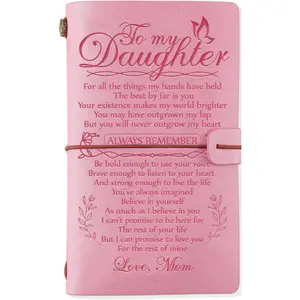 Daughter Gift from Mom, To My Daughter Leather Journal, 140 Page Refillable Writing Journal, Christmas Birthday Gifts for Daughter from Mom, Mother Daughter Gifts for Adults Daughter（Pink）