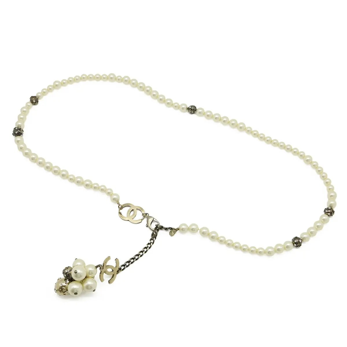 Pre-owned CHANEL Faux Pearl Small Leather Goods Coco Mark Pearl Belt