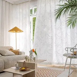 1 Piece Elegant Bamboo Leaf Jacquard Curtain, Light Filtering & Non‑See‑Through, Multi‑Function Hooks Top, Ideal for Living Room, Bedroom, Study, Kitchen, Balcony, Bathroom, Entrance, Bay Window, Home Decoration