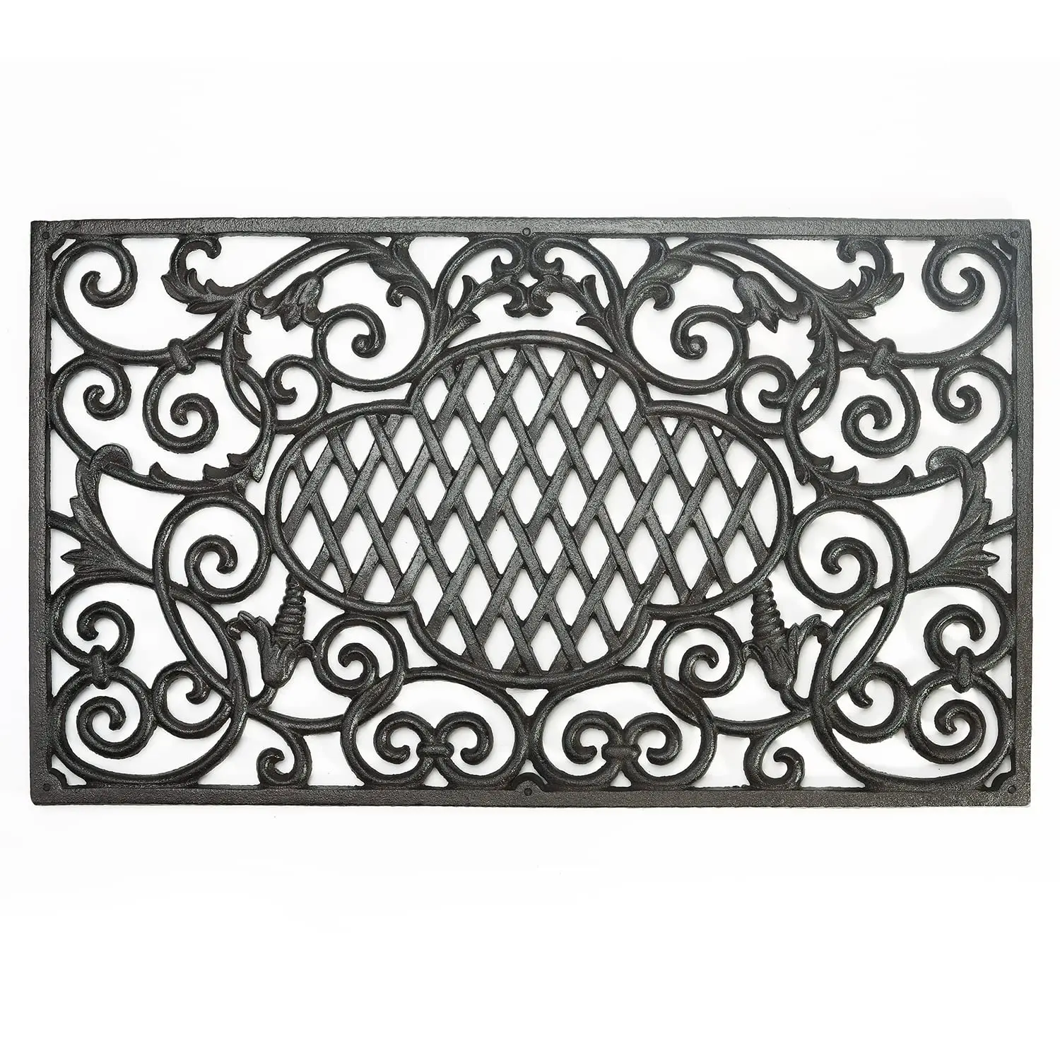 Sungmor Heavy Duty Cast Iron Doormat, 24IN. Large Rectangle Front Door Mat - Non-Slip Outside Mat Shoe Scraper - Vintage Clouds & Vine Design Decorative Entrance Mats for Home Garden Patio